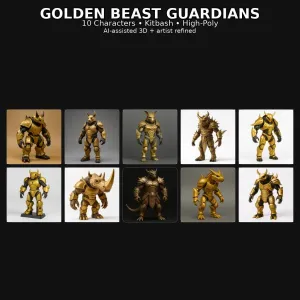 Golden Beast Guardians – Gilded Horned Character Pack10