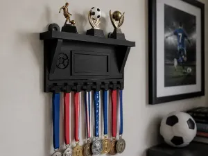 Compact Football Medal Holder with Trophy Shelf