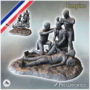 Set of four French Napoleonic infantrymen with wounded and a