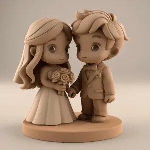 Chibi Cute Bride and Groom Wedding Figurine STL