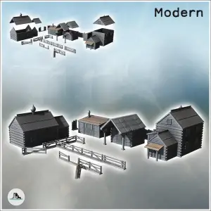 Set of Slavic or Russian rural town with Orthodox chapel log