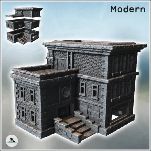 Modern brick building with flat roof and access staircase (4