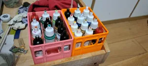 Miniature paint storage stackable milk crate dropper bottles