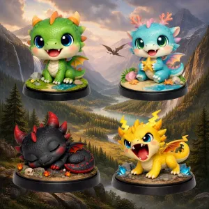 Chibi Elemental Dragons 4-Figure Pack with Themed Bases