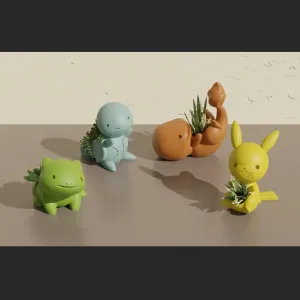 Cute Pokemon Pot Plants - Pikachu, Bulbasaur, Charmander, Sq