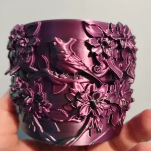embossed bird flower pot