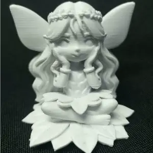 Detailed Fairy Sitting on Lotus Leaves Magical Garden Statue