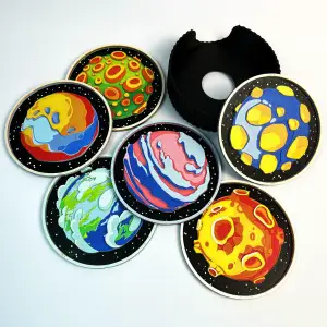 Planets Space Coasters, set of 6 + Coaster Holder