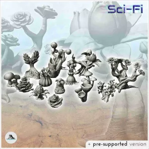 Set of alien plants for futuristic planet (9) - miniatures f