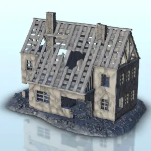 Ruined modern house 18 - WW2 Terrain scenery diaroma