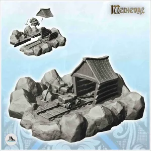 Underground mine entrance with rail and carved stone (4) - m