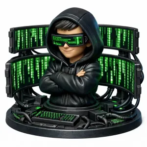 Cyber Hacker Chibi Statue - Matrix Edition Desktop Diorama