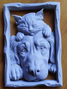 Dog & Cat Harmony – Framed Companion Sculpture