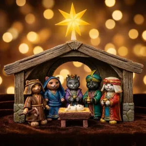 Modular Cat Nativity: Assemble & Paint Set (7 Figures)