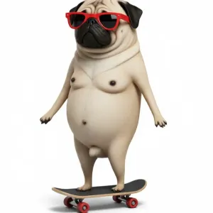 pug+on+skateboard+3d+model