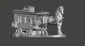 horse pulling train cart winter scene