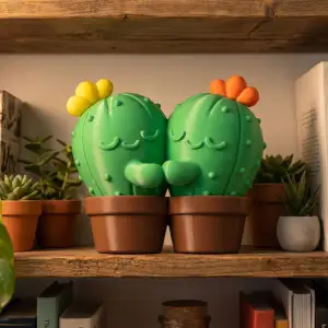 Hugging Cactus Couple STL and 3MF - Home and Office Dececor
