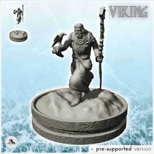Old Viking druid with raven and wooden stick (9) - scenery m