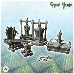 Set of chaos torture accessories with metal cages and spiked