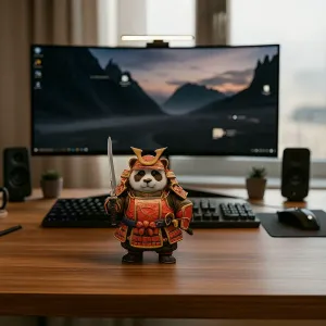 Samurai Panda – panda in samurai armor with glowing katana