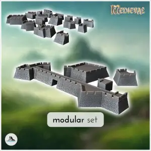 Modular set of stone defensive walls with forts (2) - miniat