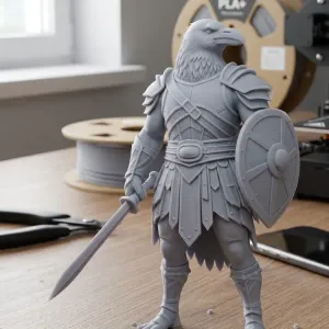 raven warrior with shield and sword