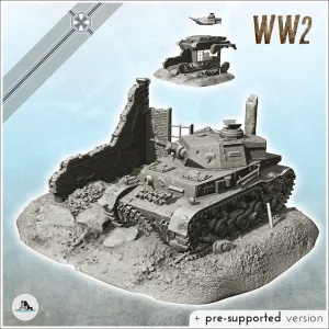 Carcass of Panzer IV Ausf. F1 in building ruin - miniatures