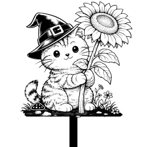 Cute Cat with Sunflower Plant Stake