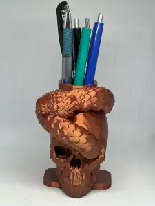 Skull with snakes pen holder