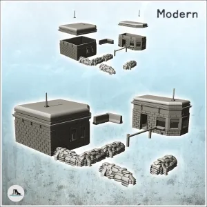 Modern military checkpoint with double bunkers, fence and sa