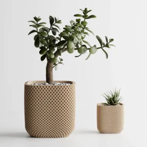 Plant Pot double Rib rounded cube