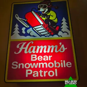 Hamm's Beer Bear Snowmobile Patrol Light Box Bar Sign