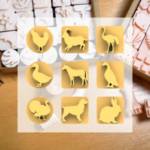 Ceramic Clay Stamp Set – Farm Animals 2 (9 Stamps, 20 mm)