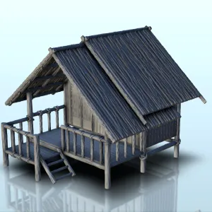 Wooden cabin on stilts with large terrace (10) - miniatures