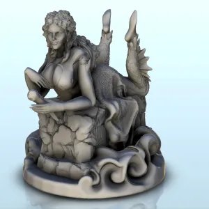 Mermaid on stone structure with scale legs (censored version