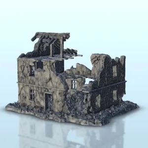 Ruined floored building 14 - WW2 Terrain scenery diaroma