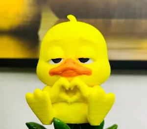 Pato tímido com mãos em forma de coração