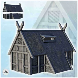 Viking building with large thatched roof and roof window (8)