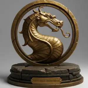 Mortal Kombat dragon logo statue