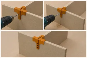 Drilling jig for 18 mm thick wood.