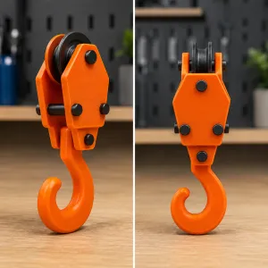 Miniature Lifting Hook Block with Pulley STL STEP