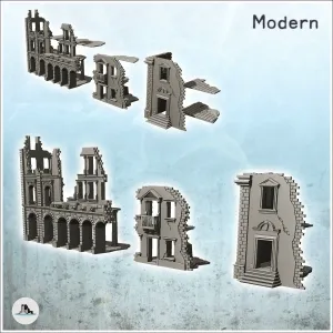 Set of three European ruined multi-storey buildings (17) - m