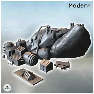 Modern mine with extraction machines and a large rock (13) -