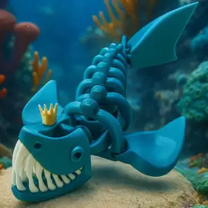 Articulated Skeleton Shark King Toy with Crown