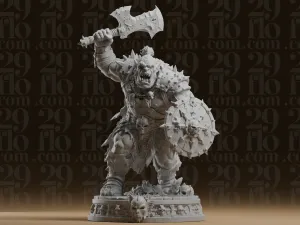 #306_1 Orc Berserker Warrior with Axe and Shield Statue