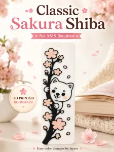 Shiba Peeking Sakura Bookmark – 3 Color Layered Print, No AM