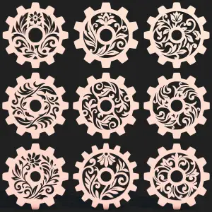 Decorative Floral Gear Wheels Bundle | 9 Mechanical STL SVG