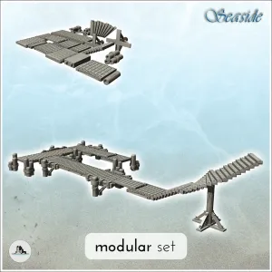 Modular wooden dock pontoon set for boat with stairs (13) -