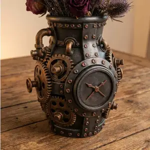 Steampunk Gear Vase | Industrial Clockwork Planter