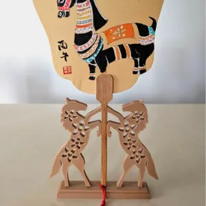 Chinese Fan Stand, Floral Horses